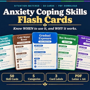 Anxiety Coping Skills Flash Cards: CBT, ACT Therapy Tools (Printable PDF)