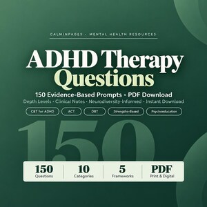 ADHD Question Bank, 150 Therapy Prompts PDF for Therapists