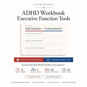 Adult ADHD Planner PDF, 36-Page Executive Function Workbook With 30-Day Tracker