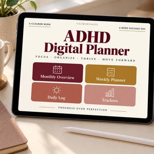 ADHD Digital Planner, Hyperlinked Undated PDF for GoodNotes and Notability