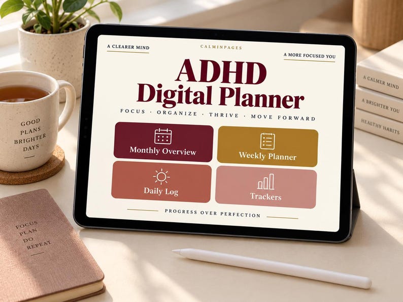 ADHD Digital Planner, Hyperlinked Undated PDF for Goodnotes and ...