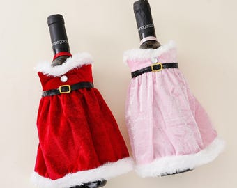 Christmas Wine Bottle Covers, Pink & Red, Christmas Gift, Christmas Decoration, Christmas Drink Decorations, Family Decor,Holiday Decor Gift