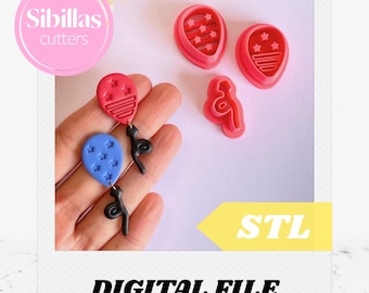 USA Balloon Clay Cutter STL: 4th of July polymer clay earring tools (Digital Download)