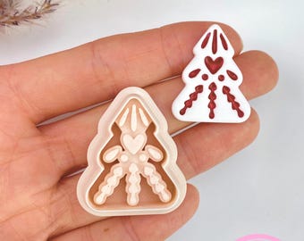 Nordic Christmas Tree Polymer Clay Cutters: Mirrored Folk Art Earring Set