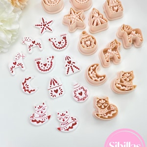 Nordyckie świąteczne gliniane wycinanki: skandynawskie kolczyki z gliny polimerowej w stylu folk