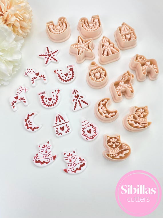 Nordic Christmas Clay Cutters: Scandinavian Folk art polymer clay earring supply