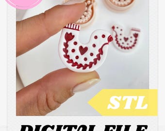 Nordic Dove Earring Cutter STL: Scandinavian Folk Art Polymer Clay Jewelry (Digital Download)