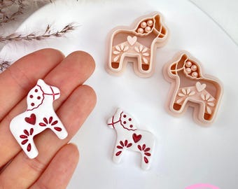 Nordic Dala Horse Polymer Clay Cutters: Mirrored Scandinavian Folk Art