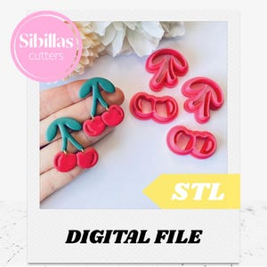 Cherry Polymer Clay cutter Earrings STL – 3D Print File, Fruit dangle Jewelry Cutter, Summer Digital Download, Cute Food clay stamp STL