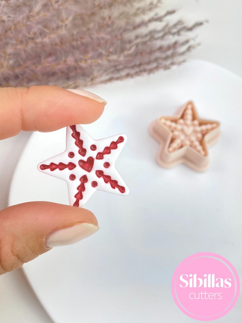 Nordic Christmas Clay Cutters: Scandinavian Folk art polymer clay earring supply 6. Star