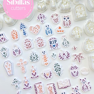 Scandinavian folk art polymer clay cutters with fall shapes for earrings, charms, seasonal jewelry, and cozy handmade clay projects.