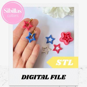 Star Polymer Clay Cutter STL, USA 4th of july Jewelry Cutter, Fourth of July earrings 3D print file, America patriotic clay stamp cutter STL