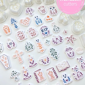Fall earring clay cutters for polymer clay makers, Nordic folk art shapes, Halloween charms, and handmade jewelry supplies.