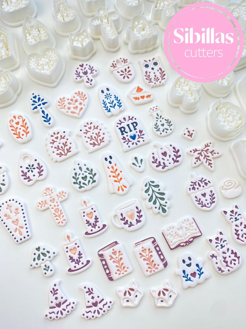 Fall earring clay cutters for polymer clay makers, Nordic folk art shapes, Halloween charms, and handmade jewelry supplies.