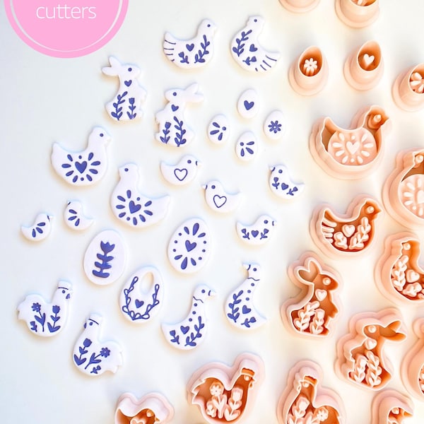 Folk Art Easter Clay Cutters: Scandinavian polymer clay earring supply