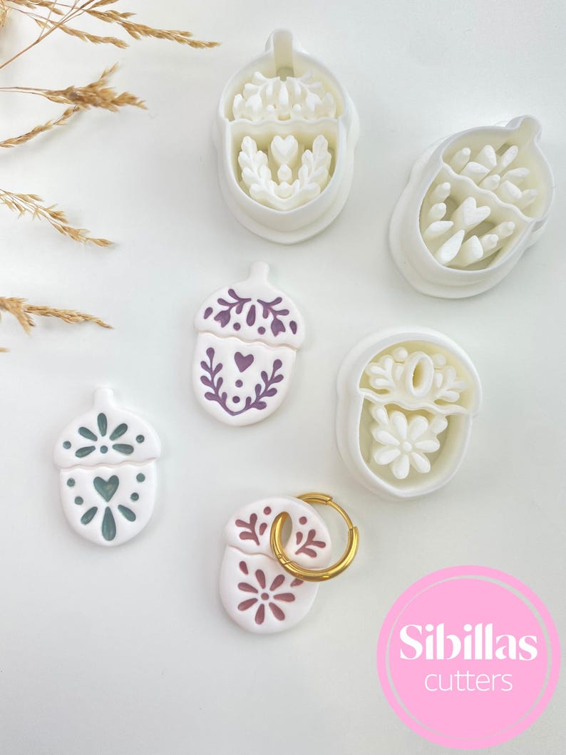 Fall polymer clay cutter set with Nordic folk art designs for Halloween earrings, charms, and handmade clay jewelry.