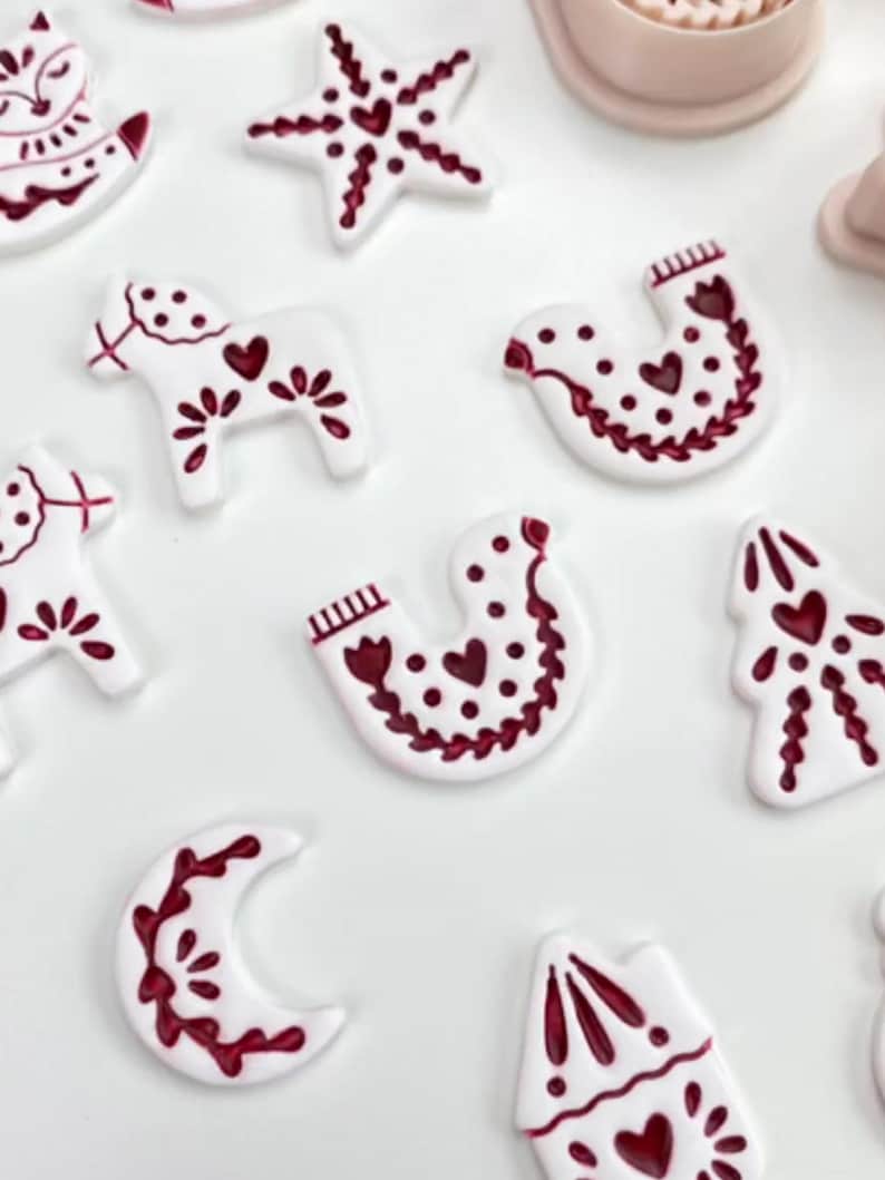 Folk art Christmas clay cutters for polymer clay earrings