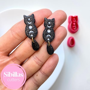 Celestial Black Cat Polymer Clay Cutter – Witchy Earring Cutter – Moon Star Cat Clay Tool – Halloween Jewelry Supply – Mystical Clay Cutter