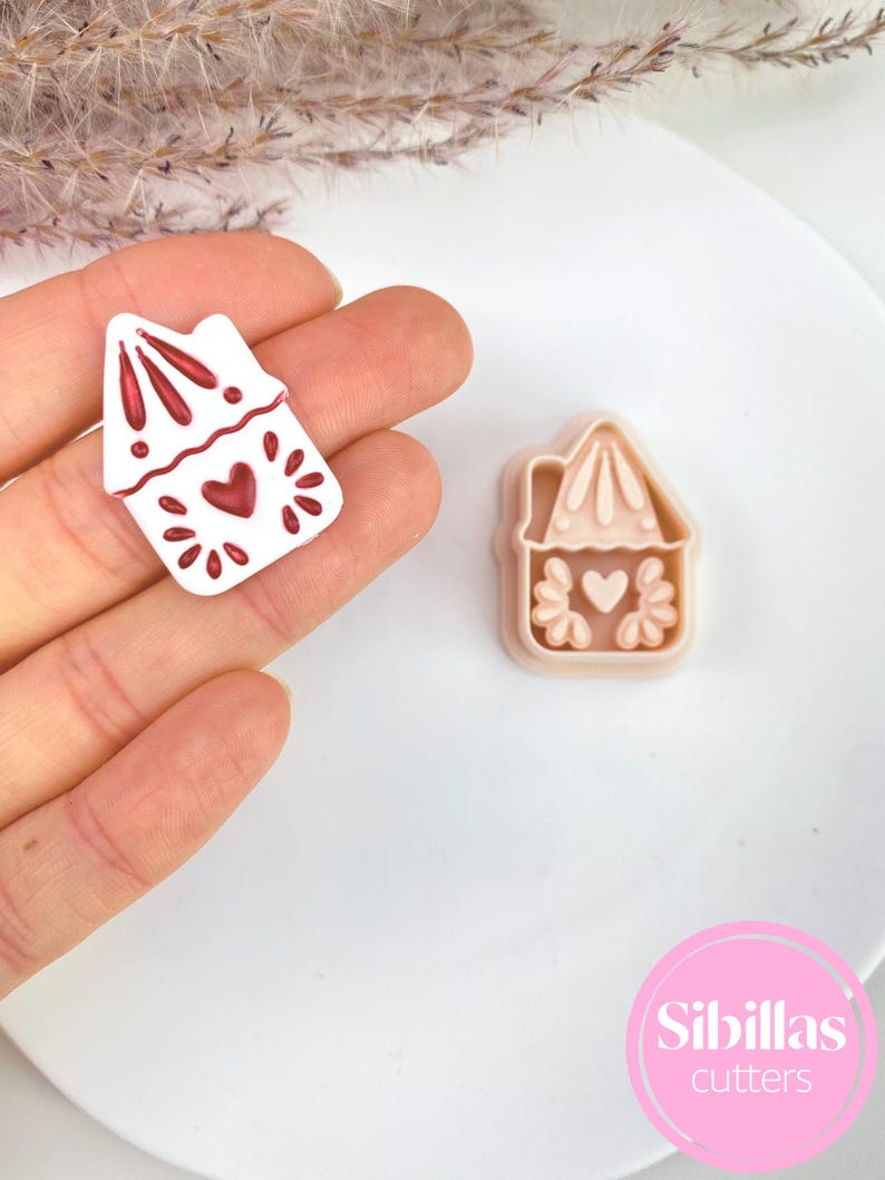 Nordic Christmas Clay Cutters: Scandinavian Folk art polymer clay earring supply 5. House