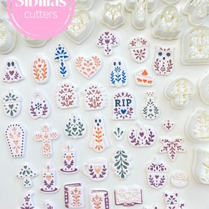 Nordic fall clay cutters for polymer clay earrings, Scandinavian folk art designs for Halloween, autumn jewelry, and handmade clay charms.