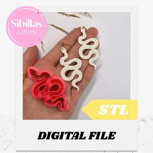 Snake Polymer Clay cutter Earring STL – 3D Print File, Dangle Halloween Jewelry Cutter, Summer Digital Download, Cute animal clay stamp STL