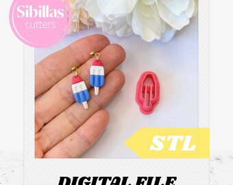 USA Popsicle Polymer Clay Cutter STL, 4th of July Earrings stud Cutter, Patriotic Rocket Pop dangle Jewelry Tool, Ice Cream Digital STL File