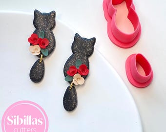 Black Cat Clay Cutter: Halloween Polymer Clay Earring Mold