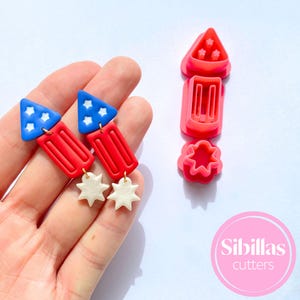 4th of july polymer clay cutter, USA Firecracker earring clay cutter, Patriotic cutter, Fourth of July polymer clay tool, America cutter set