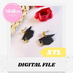 Graduation cap Polymer Clay cutter Earrings STL – 3D Print File, School Jewelry Cutter Digital Download, Teacher Gift, Grad hat clay STL