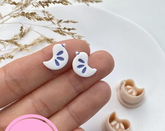 Folk bird clay cutters: stud clay earrings cutter mirrored set