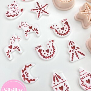 Nordic holiday polymer clay cutters featuring star, moon, and Christmas ball