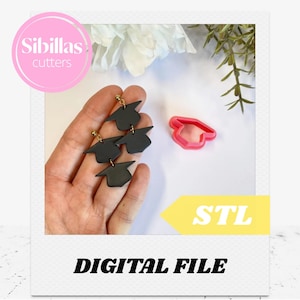 Graduation cap Polymer Clay cutter Earrings STL – 3D Print File, School Jewelry Cutter Digital Download, Teacher Gift, Grad hat clay STL