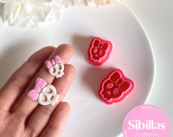 Skull with Bow Polymer Clay Cutter: Halloween Earrings, Spooky Jewelry