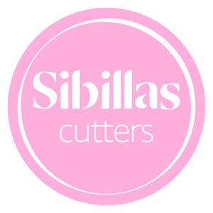 May include: A circular logo with a pink background and a white border. The text "Sibillas" is in a large, elegant font above the word "cutters" in a smaller, sans-serif font.
