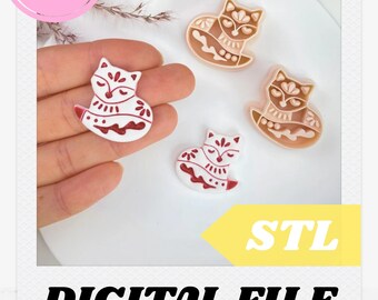 Nordic fox Earring Cutter STL: Scandinavian Folk Art Polymer Clay Jewelry (Digital Download)