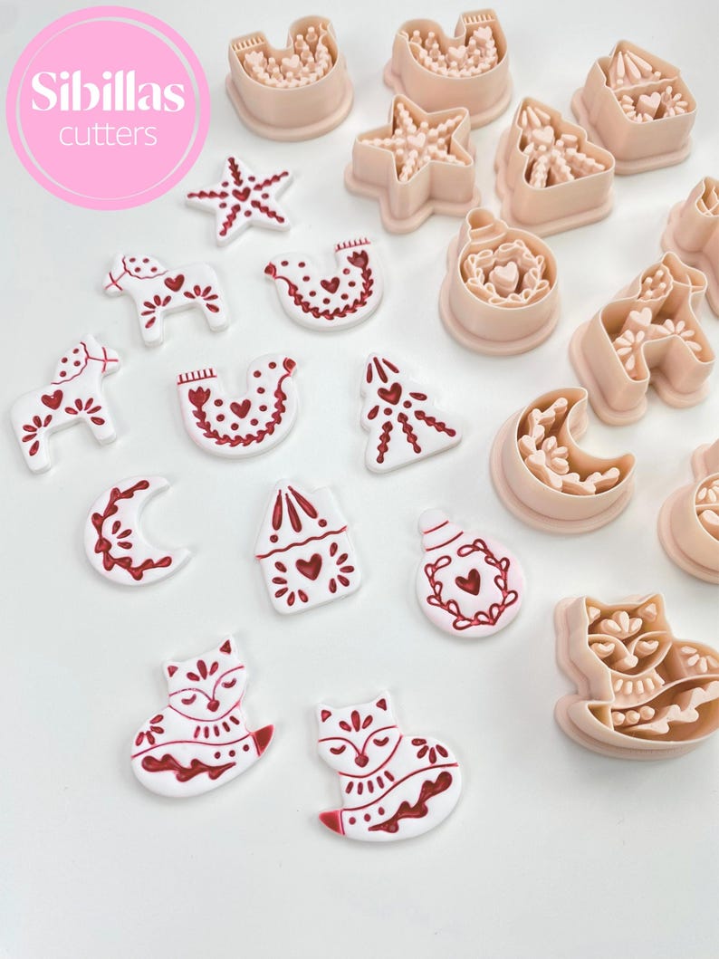 Scandinavian Christmas clay cutter bundle inspired by Nordic folk art.
