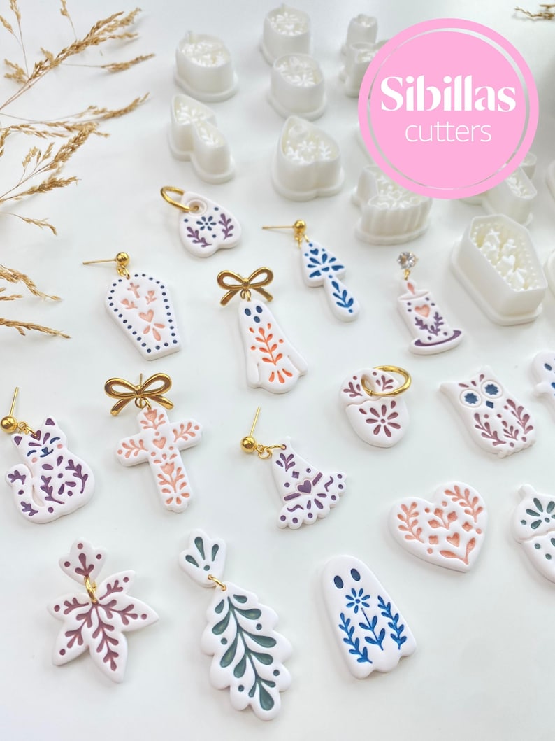 Nordic inspired clay cutters for polymer clay artists making fall earrings, folk art charms, and seasonal handmade jewelry pieces.