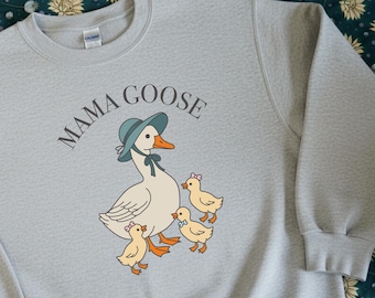 Customizable Mother Goose Crewneck Sweatshirt | Cute Goose and Gosling Mama and Babies Sweatshirt for Moms