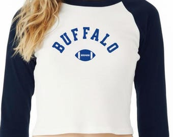 Buffalo Football Crop Top 3/4 Sleeve Baseball Shirt | Bills baby Tee