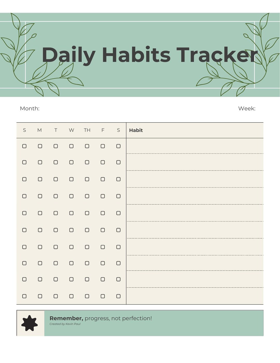 Customizable Habit Tracker | Printable Daily Planner PDF | Blank ...