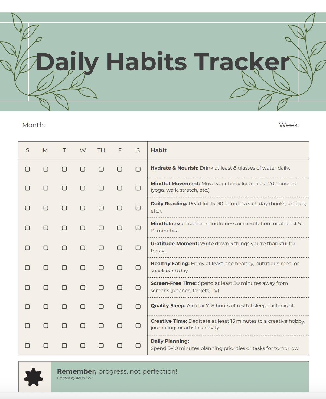Printable Habit Tracker Planner | Minimalist PDF Template | Daily ...