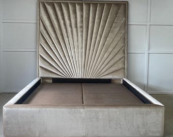 Headboard Ceiling Height Tall Modern Upholstered Bed Frame: Channel Tufted, Oversized, Custom Order RUSHELLE