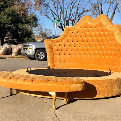 Round Bed Platform Frame Tufted Upholstered Bed Scallop Curvy Etsy