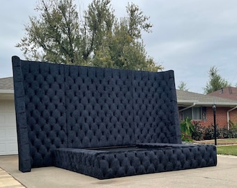 Extra Wide Headboard Tufted Platform Bed Frame Curved Modern