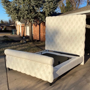 Platform Tufted Bed Frame Sleigh Upholstered Tall Headboard California King Queen Full Twin Tufting Sleigh Bed CUSTOM MADE