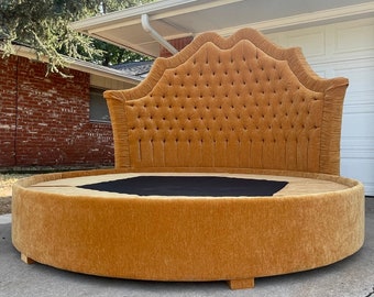 Round Bed Platform Frame: Tufted Velvet, Custom French Design