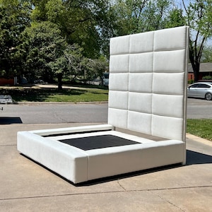 Extra Tall Headboard Custom Modern Geometric Tufted Upholstered Bed Frame California King Queen Full Twin Custom Order