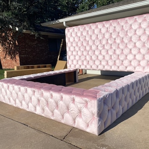 Platform Large Tufted Bed Extra Wide Bed Tufted Upholstered Headboard California King Queen Choose Fabric and Size MADE To ORDER