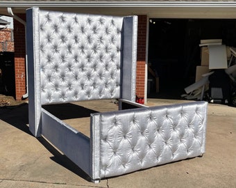 Handmade Tufted Wingback Bed Frame: Glam Upholstered Headboard
