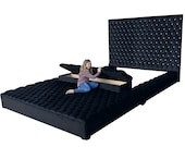 Tufted Velvet Platform Bed King Extra Large Wide Bed Diamond Tufted Bed Frame Tall Headboard Storage Bench and Ottoman Choose Fabric CUSTOM